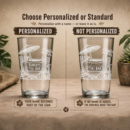 Tiki Coconut Bar Glasses | Engraved Personalized Tropical Barware, Beach Gift, Island Barware