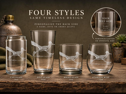 Runner Glassware | Personalized Roadrunner Gift, Engraved Whiskey Wine Beer Tea Drinkware for Marathon Lover,  Southwest Wildlife