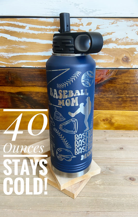 Baseball Mom 40oz Water Bottle