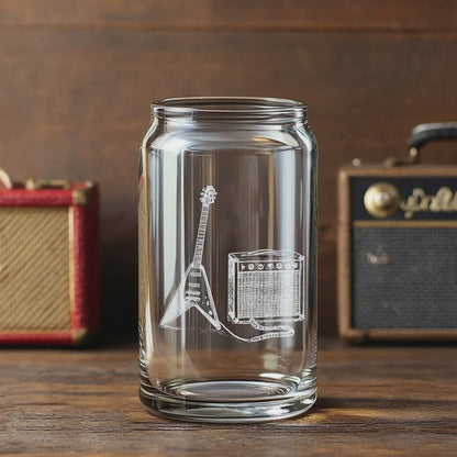 Guitar Musician Flying-V Glasses | Engraved Wine, Whiskey, Beer & Tea Glassware for Music Lovers