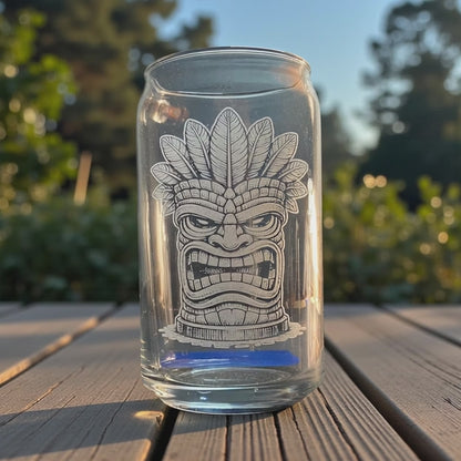 Tiki Dude Glasses | Hawaiian Tropical Bar Decor - Personalized Tiki Mask Drinkware - Beach Lover Gift