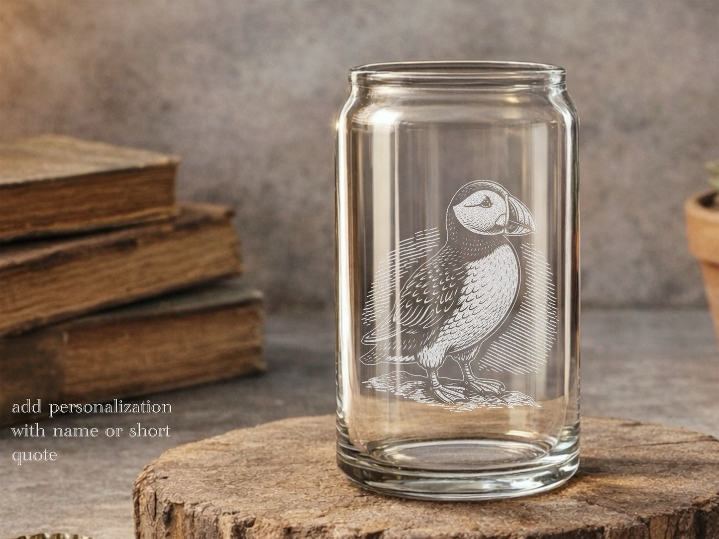 Arctic Puffin Glass - Personalized Seabird Wildlife Gift - Engraved Whiskey Wine Beer Drinkware for Bird Enthusiast