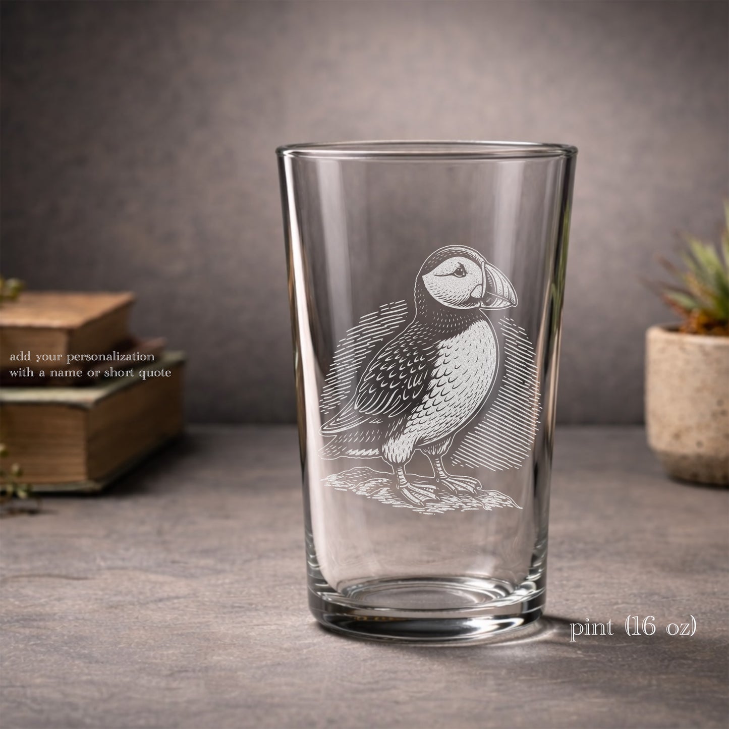Arctic Puffin Glass - Personalized Seabird Wildlife Gift - Engraved Whiskey Wine Beer Drinkware for Bird Enthusiast