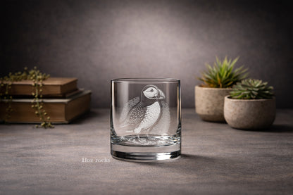 Arctic Puffin Glass - Personalized Seabird Wildlife Gift - Engraved Whiskey Wine Beer Drinkware for Bird Enthusiast