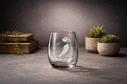 Arctic Puffin Glass - Personalized Seabird Wildlife Gift - Engraved Whiskey Wine Beer Drinkware for Bird Enthusiast