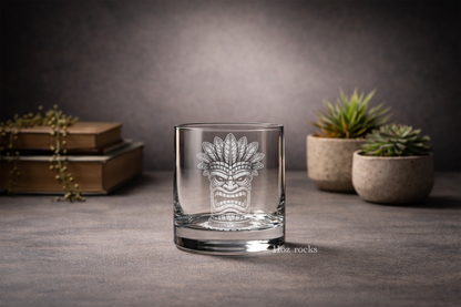 Tiki Dude Glasses | Hawaiian Tropical Bar Decor - Personalized Tiki Mask Drinkware - Beach Lover Gift