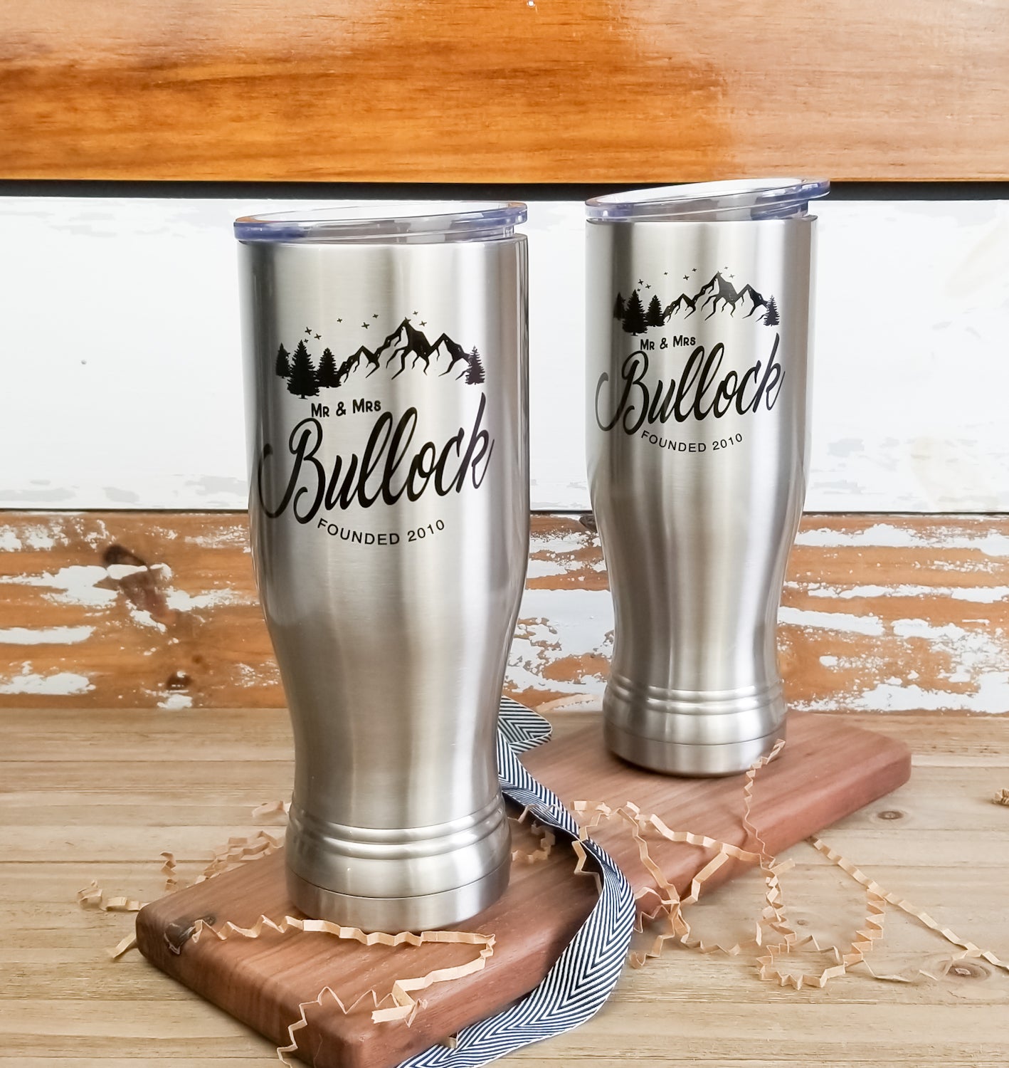 Personalized Couples Gift, 20oz Pilsners in Stainless Steel