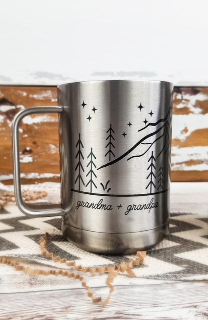 Adventure Series Pregnancy Announcement, in Stainless, Grandparents Mug Set