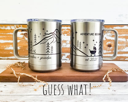 Adventure Series Pregnancy Announcement, in Stainless, Grandparents Mug Set