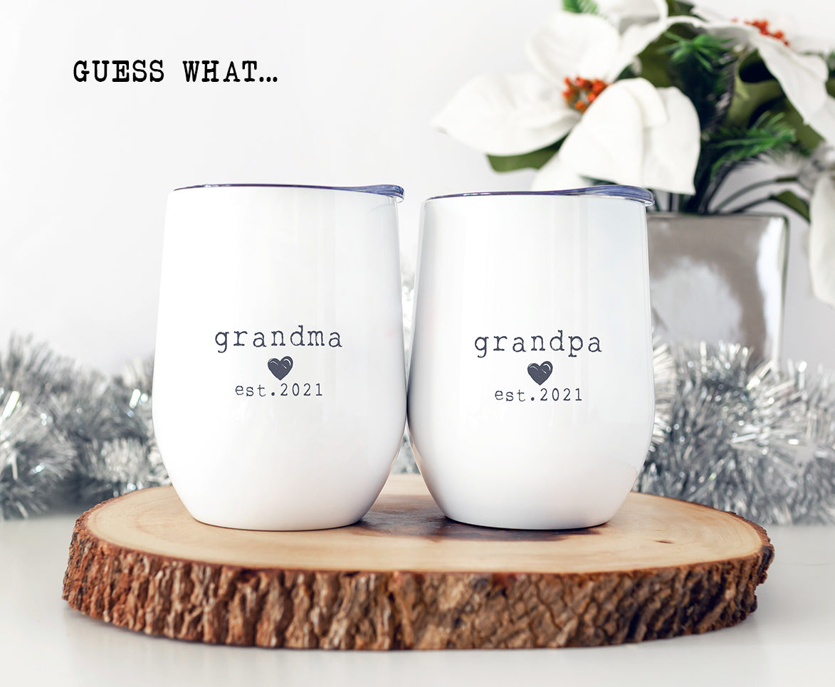 Pregnancy Announcement for Grandparents, Wine Tumbler Set!
