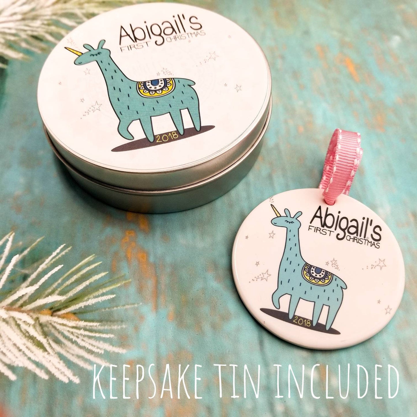 Unicorn Meets Llama In This Fun First Christmas Ornament Baby