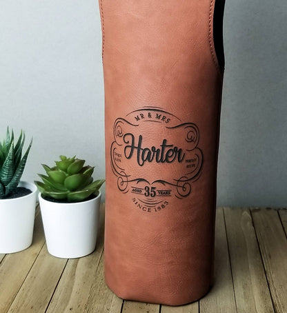 3rd Anniversary Gift Vegan Leather Wine Tote, 9th Anniversary Gift Personalized Wine Tote,