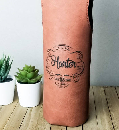 3rd Anniversary Gift Vegan Leather Wine Tote, 9th Anniversary Gift Personalized Wine Tote,