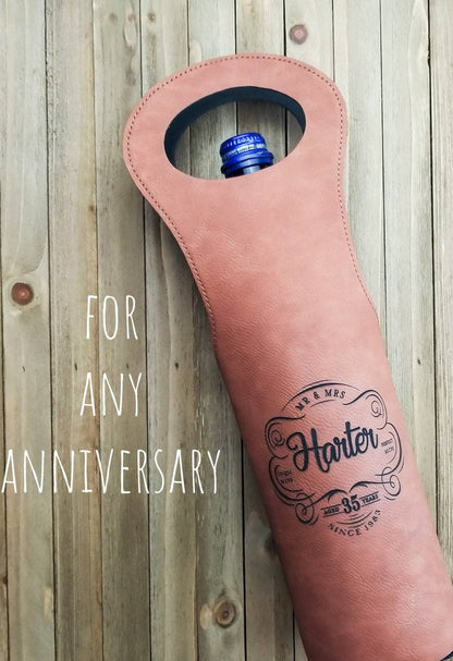 3rd Anniversary Gift Vegan Leather Wine Tote, 9th Anniversary Gift Personalized Wine Tote,