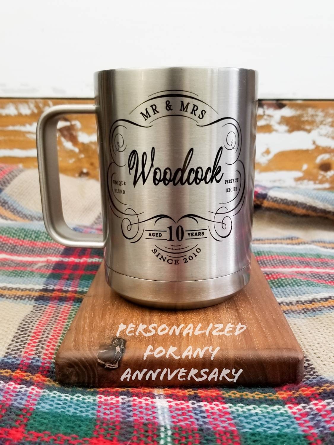 10th Anniversary Gift Personalized Stainless Steel Mug Set, Tin anniversary gift