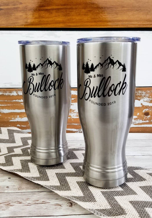Anniversary Gift For Couples, Personalized SS Pilsner Set, Tin Anniversary gift, 10th Anniversary Gift