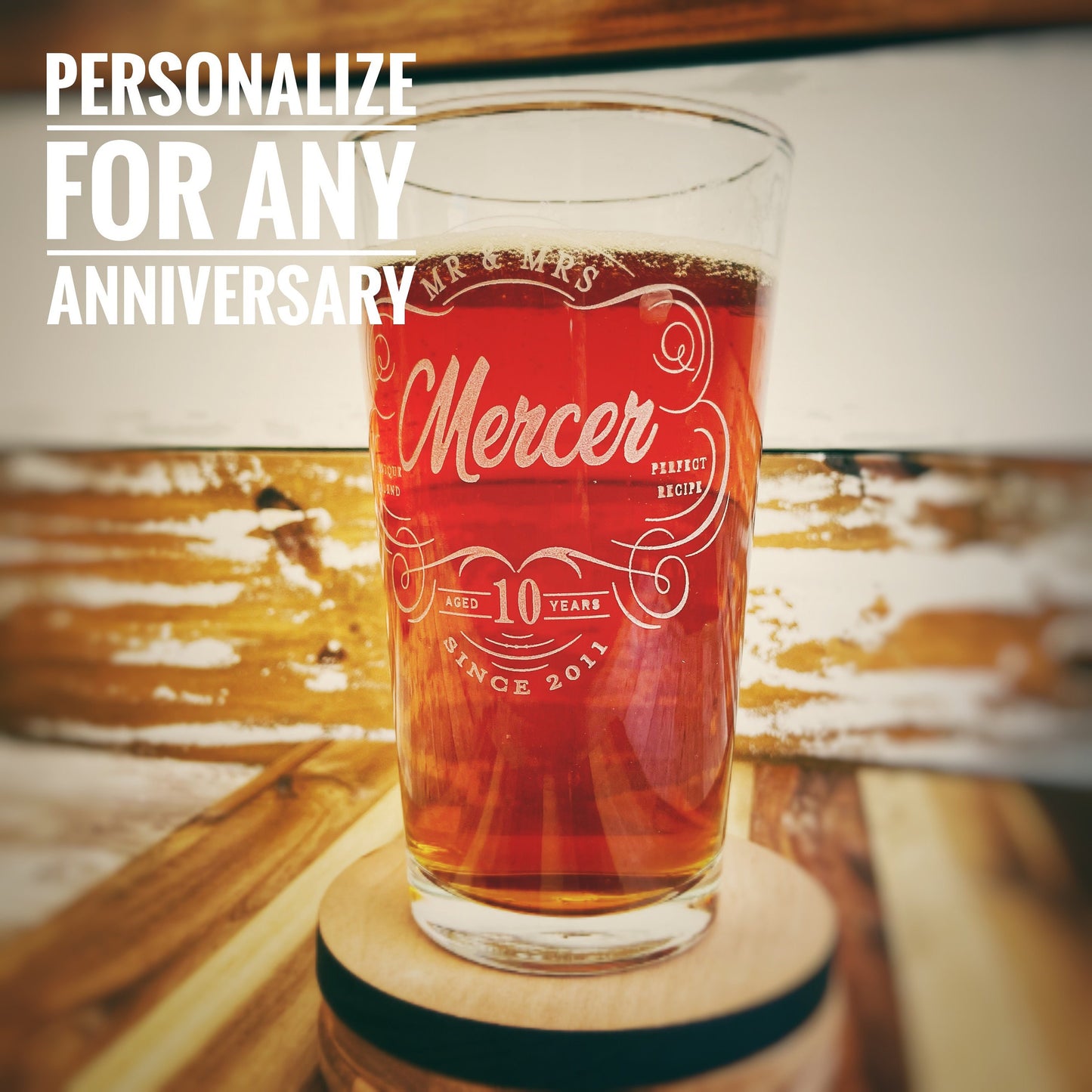 10th Anniversary Gift, Personalized Pint Glass, Anniversary Gift, Couples Home Bar Gift