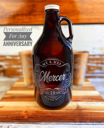 Anniversary Gift For Couples, Personalized Growler Gift, Glass Anniversary gift, First Anniversary