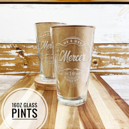 10th Anniversary Gift, Personalized Pint Glass, Anniversary Gift, Couples Home Bar Gift