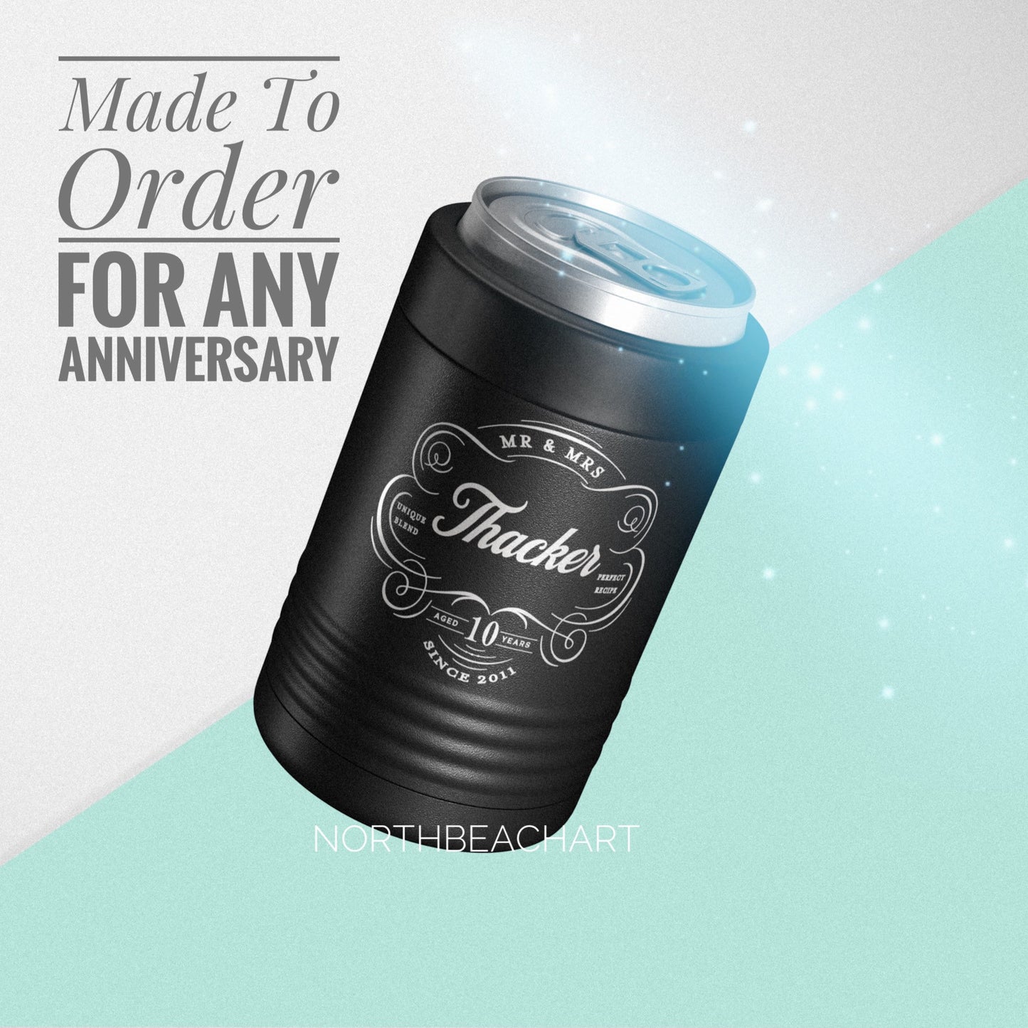 10th Anniversary Gift Personalized Stainless Steel Beverage Insulator Set, Tin anniversary gift