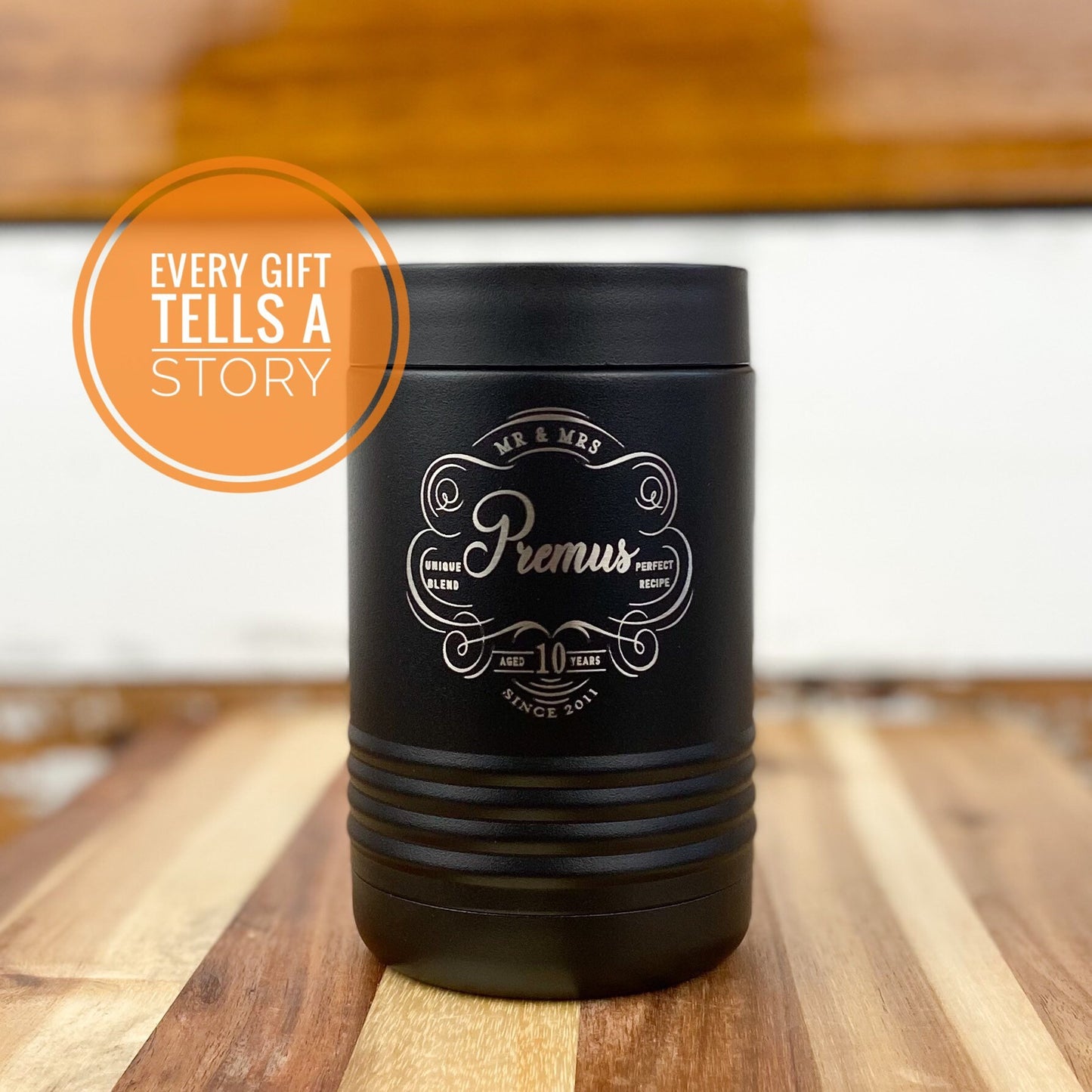 10th Anniversary Gift Personalized Stainless Steel Beverage Insulator Set, Tin anniversary gift