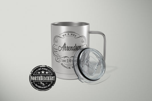 10th Anniversary Gift Personalized Stainless Steel Mug Set, Tin anniversary gift