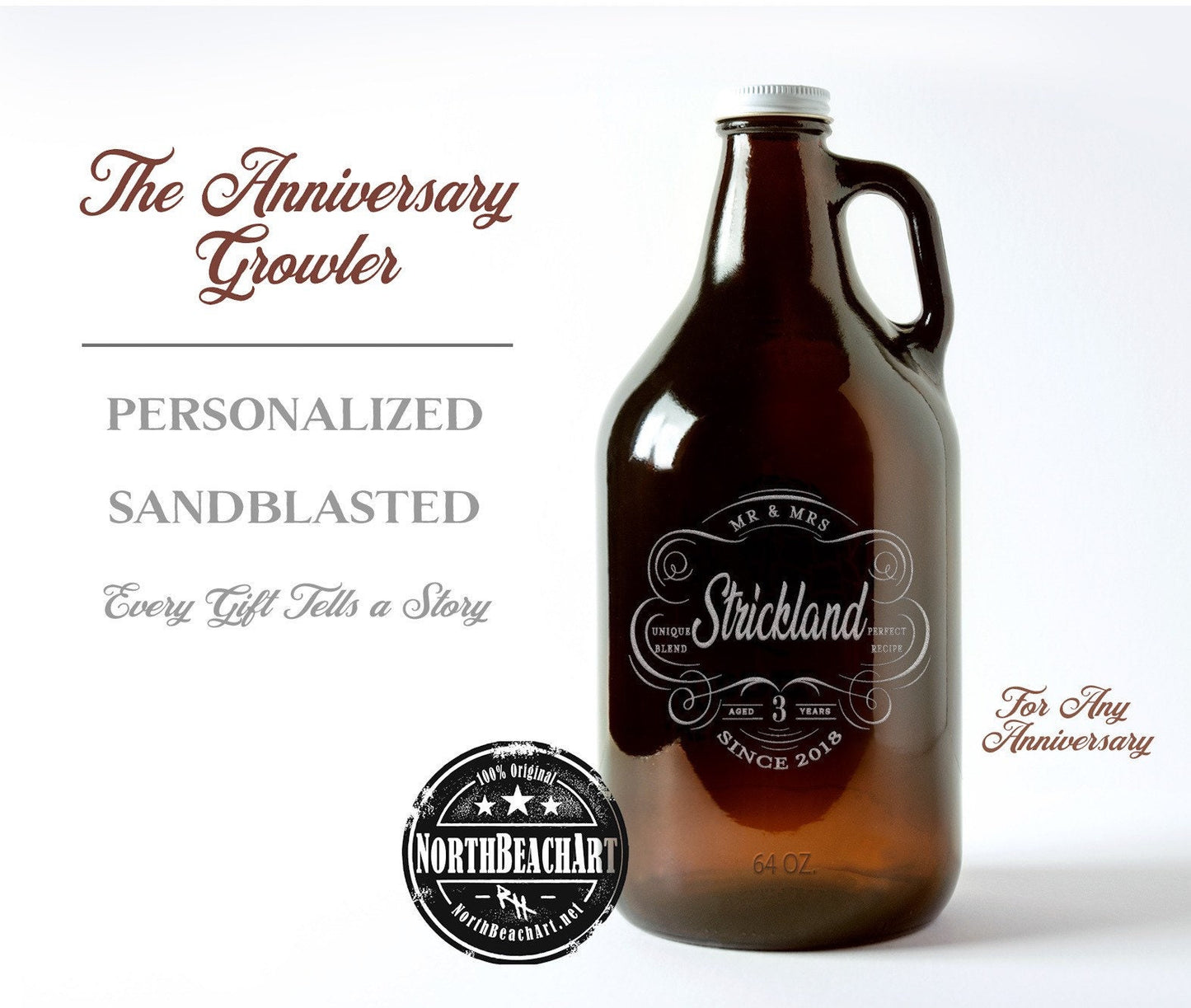 Anniversary Gift For Couples, Personalized Growler Gift, Glass Anniversary gift, First Anniversary