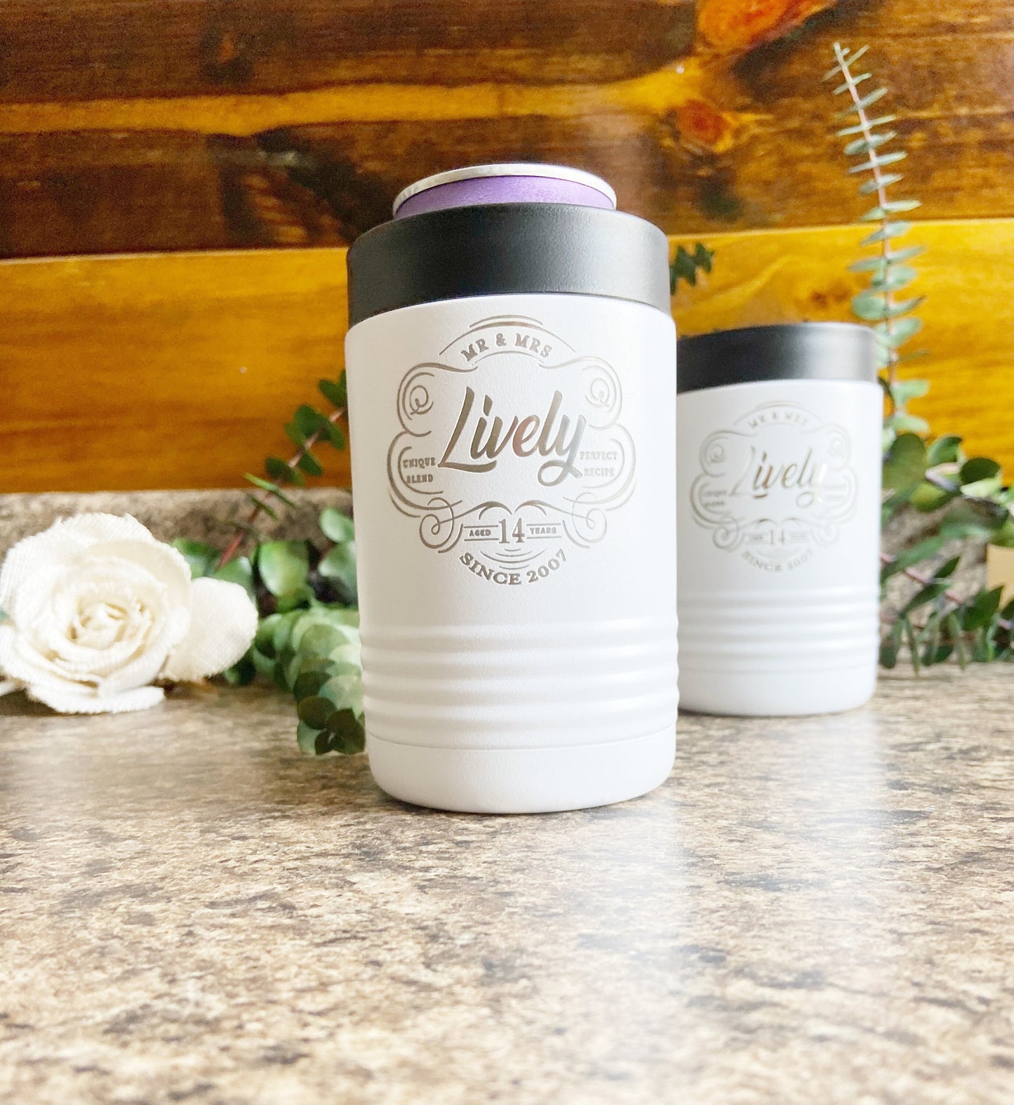 10th Anniversary Gift Personalized Stainless Steel Beverage Insulator Set, Tin anniversary gift