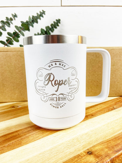 10th Anniversary Gift Personalized Stainless Steel Mug Set, Tin anniversary gift