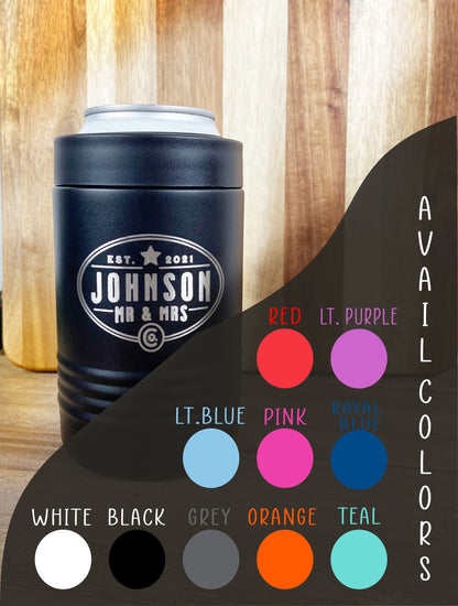 Mr Mrs Beverage Insulator Can Holders, Newlywed Gift, Personalized Wedding Gift, Bridal Shower Gift, Anniversary Gift, Couples Gift