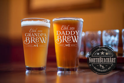 New Daddy Gift, Date Father Pint Glass, New Dad Gift, Godfather Gift, Grandpa Gift, Mommy Daddy Gift