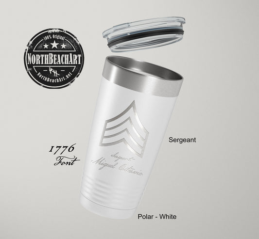 Army Retirement Gift, Military Veteran Gift, Army Promotion Gift, Personalized Army Rank Insignia Tumbler