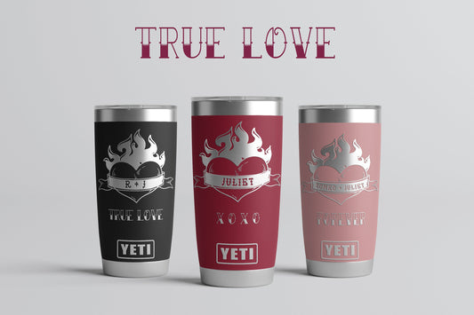 Personalized Flaming Love Tumbler, Personalized Valentine Yeti or Polar Tumbler, Anniversary