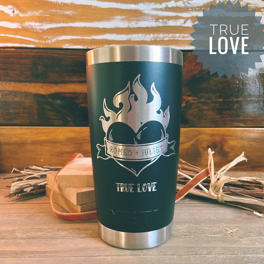 Personalized Flaming Love Tumbler, Personalized Valentine Yeti or Polar Tumbler, Anniversary