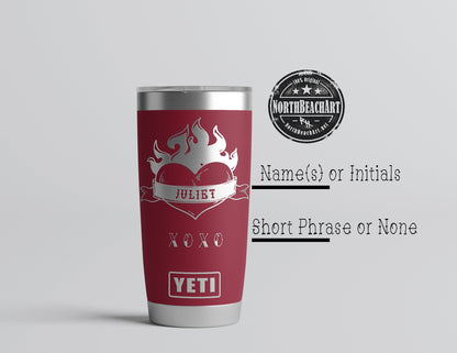 Personalized Flaming Love Tumbler, Personalized Valentine Yeti or Polar Tumbler, Anniversary