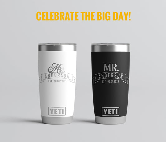 Bride and Groom Personalized Yeti® or Polar Tumbler, Mr and Mrs Personalized Tumbler, Groomsmen Gifts, Bridesmaid Gift, Personalized Gift