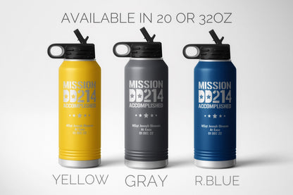 Military Retirement Gift, Airforce Retirement Gift, Army Retirement, Navy Veteran Gift, Personalized DD214 Water Bottle