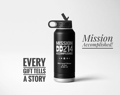 Military Retirement Gift, Airforce Retirement Gift, Army Retirement, Navy Veteran Gift, Personalized DD214 Water Bottle