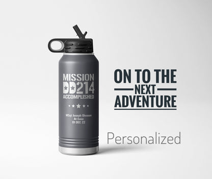 Military Retirement Gift, Airforce Retirement Gift, Army Retirement, Navy Veteran Gift, Personalized DD214 Water Bottle