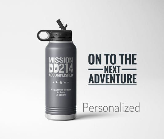 Military Retirement Gift, Airforce Retirement Gift, Army Retirement, Navy Veteran Gift, Personalized DD214 Water Bottle