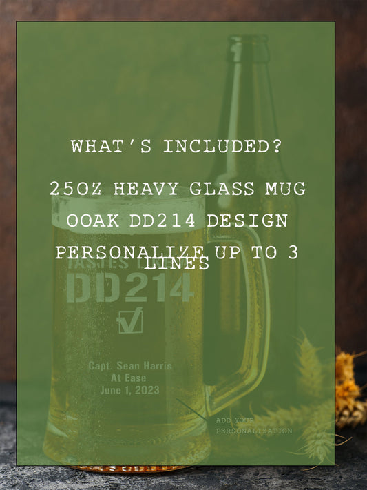 Army Military Retirement Gift, Military Veteran Gift, DD214 Gift, Personalized Army Veteran Glass 25oz Mug,