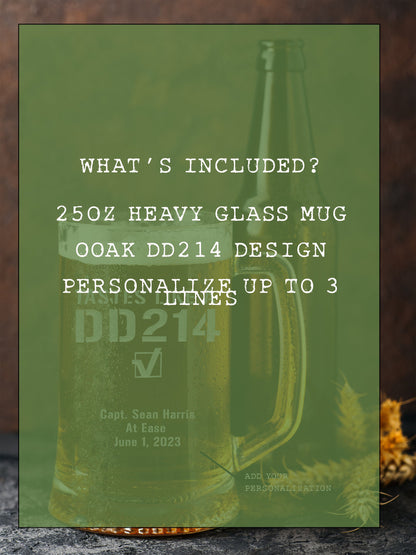 Military Retirement Gift, Military Veteran Gift, DD214 Gift, Personalized Veteran Glass 25oz Mug,