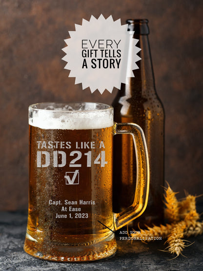 Military Retirement Gift, Military Veteran Gift, DD214 Gift, Personalized Veteran Glass 25oz Mug,