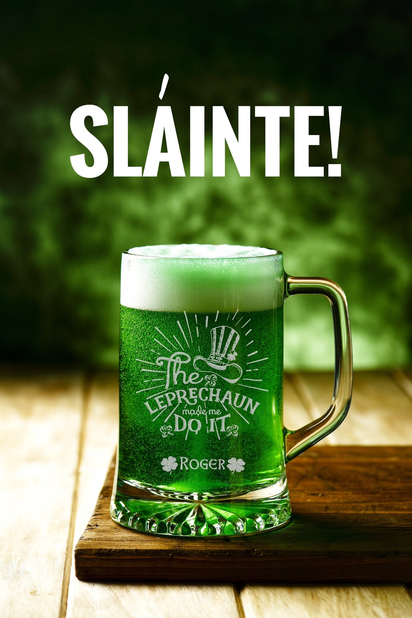 Personalized St.Patricks Day Glass Stein, St.Patricks Day Gift, Leprechaun Shamrock 25oz Mug, Saint Patricks Day Beer Mug