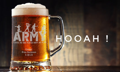 Army Military Retirement Gift, Military Veteran Gift, DD214 Gift, Personalized Army Veteran Glass 25oz Mug,