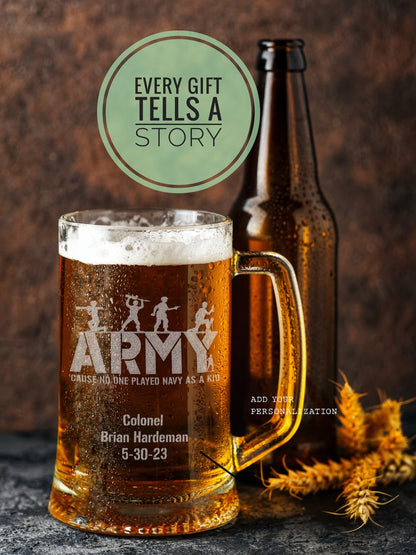 Army Military Retirement Gift, Military Veteran Gift, DD214 Gift, Personalized Army Veteran Glass 25oz Mug,