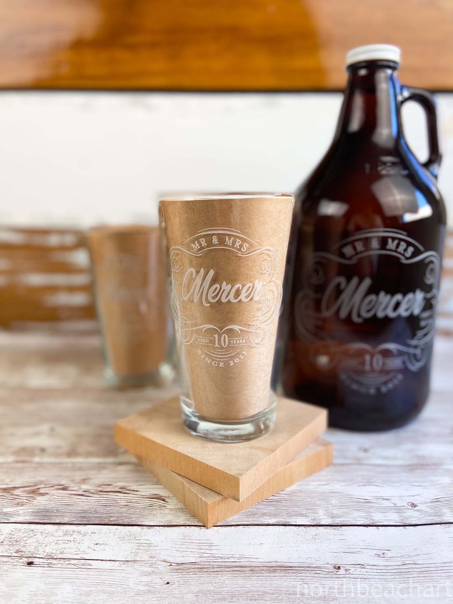 Personalized Couples Anniversary Growler and Pints